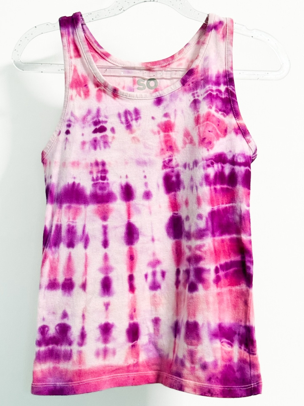 SO Pink Purple Tie Dye Racerback Tank Top Youth S 7 Cotton Blend